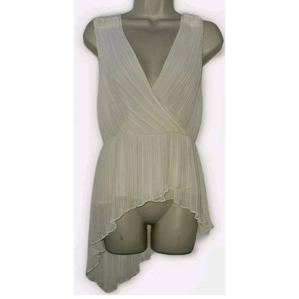 BCBG MAXAZRIA Women XS Blush Pink Fairy Core Asymmetrical Pleated Georgette Top
